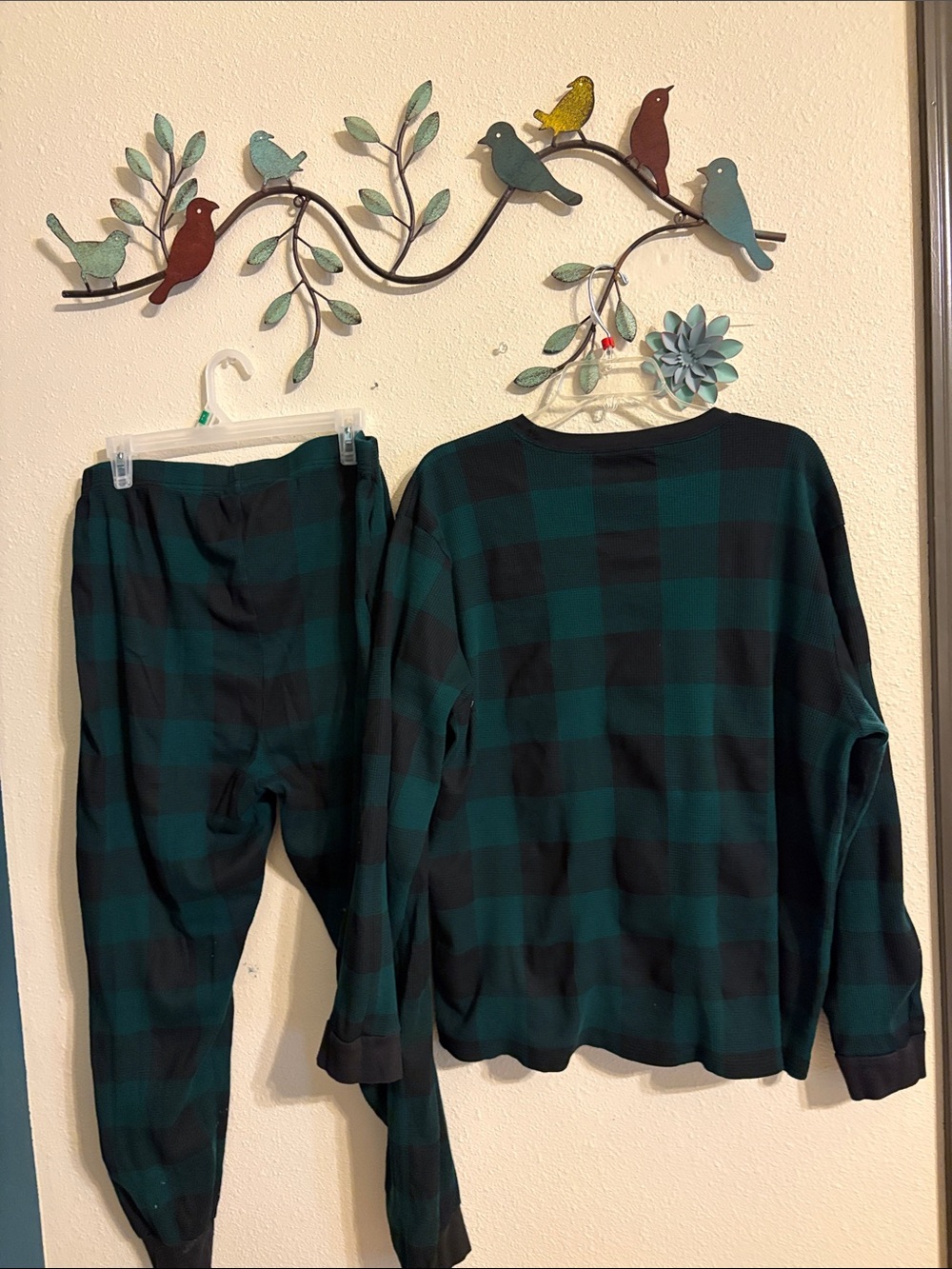 Green and Black Buffalo Plaid Waffle Knit Pajama Set - Picture 2 of 6